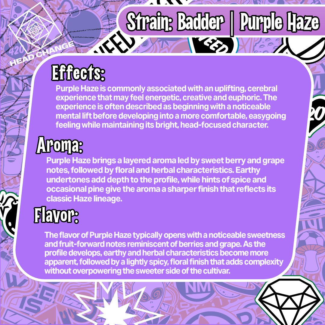 naturemedmo's tweet photo. Fall forecast: ๐ crisp air, ๐ Purple Haze, ๐ berry and grape notes.
Meet this weekโs Strain of the Week from Head Change!
@HeadChange314
#PurpleHaze #StrainOfTheWeek https://t.co/29NH6lPwky