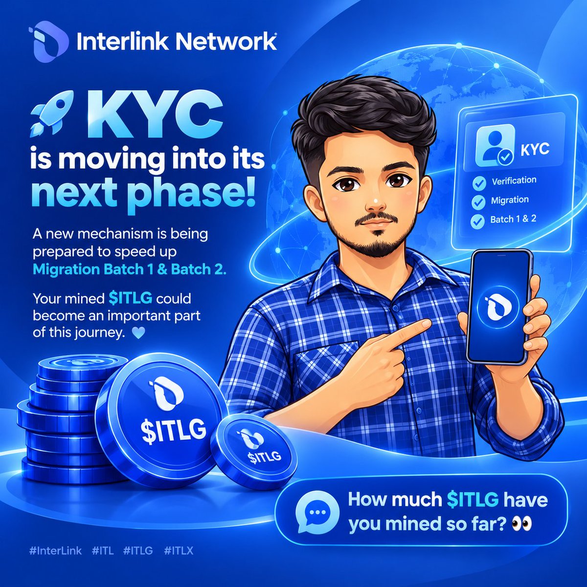 ssdrop27's tweet photo. @inter_link  KYC is moving into its next phase!

A new mechanism is being prepared to speed up Migration Batch 1 &amp; Batch 2. 

Your mined $ITLG could become an important part of this journey. 

How much $ITLG have you mined so far? 👀

#InterLink #ITL #ITLG #ITLX https://t.co/j6HeB1IEAa