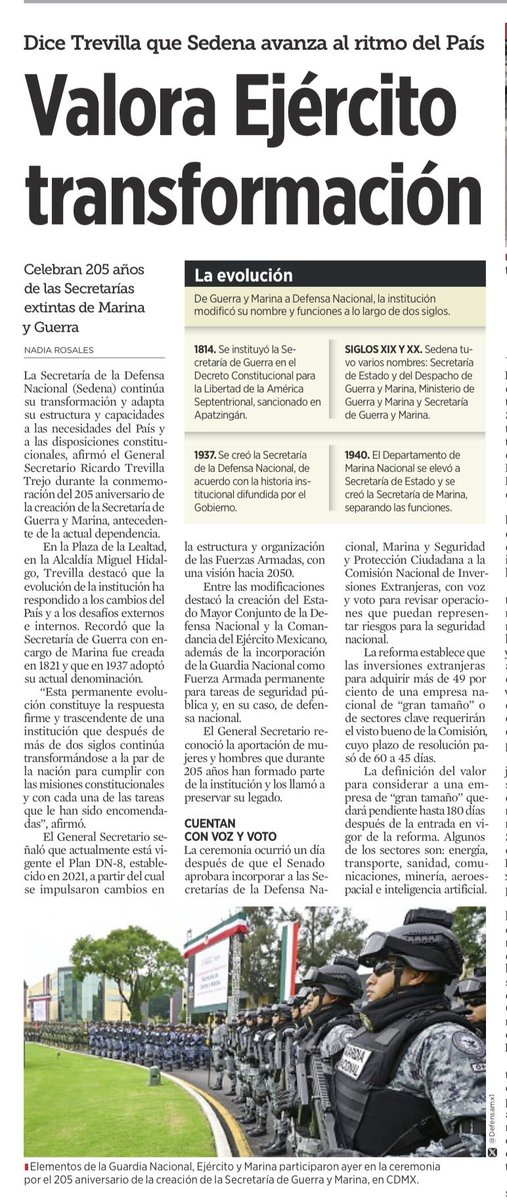 DeniseDresserG's tweet photo. Claro que el Ejército aplaude la “transformación”. ¿Cómo no? Pasó de los cuarteles a las aduanas, a los aeropuertos y a las empresas. Pasó de auxiliar en seguridad pública a ser su fuerza principal. Y ahora tendrá voz y voto para decidir sobre inversiones extranjeras. Es el nuevo poder fáctico del país. SEDENA Inc. 

México construyó durante décadas una excepcionalidad latinoamericana: militares subordinados al poder civil y alejados del ejercicio directo del poder.  Hoy el péndulo va en sentido contrario: más funciones, más presupuesto, más negocios, más poder y una rendición de cuentas inexistente.

Por supuesto que valoran la transformación. Son sus grandes beneficiarios.