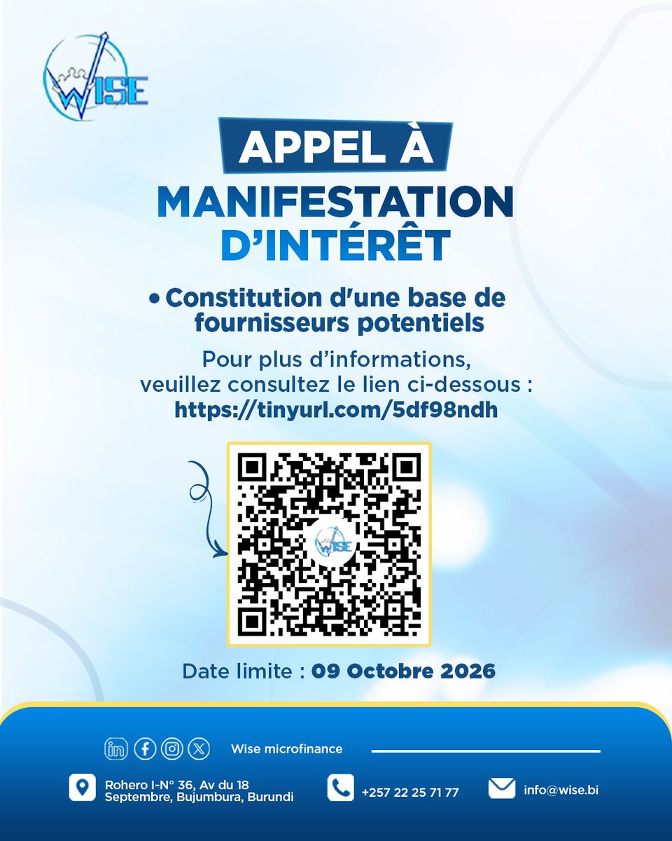 Wise_imf's tweet photo. WISE constitue une base de fournisseurs.

Vous êtes une entreprise fiable, professionnelle et vous souhaitez collaborer avec nous sur le long terme?

Toutes les infos et conditions dans le lien partagé.  

📅 Clôture : 09 Octobre

Taguez ou partagez à un fournisseur. https://t.co/AHaCnuuQlR