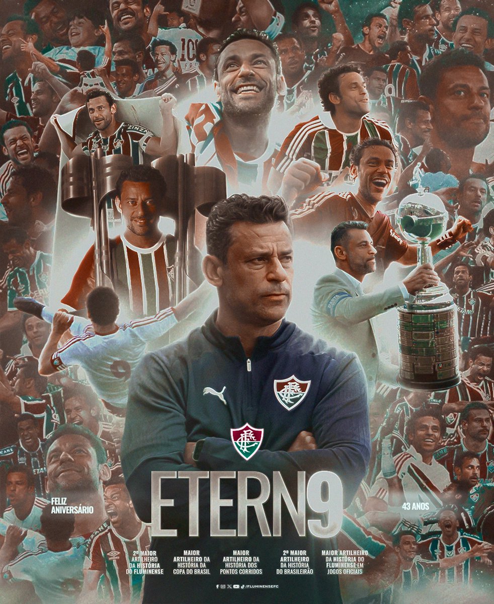 FluminenseFC's tweet photo. Segundo maior artilheiro da história do Fluminense. 1️⃣9️⃣9️⃣ gols. 382 partidas. São tantas recordações com você, @fredgol9!

Uma história que segue sendo escrita agora em uma nova função, como treinador do sub-20 dos #MlksDeXerém!

O tempo passa, mas tem coisas que são pra sempre. O eterno Fred, do Fluminense. Obrigado por tanto.

Feliz aniversário, Dom! ❤️💚 #FredEtern9 #VaiTePegar