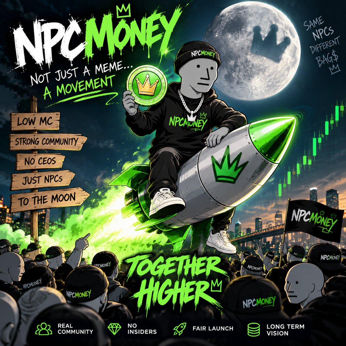 NPCM0NEY's tweet photo. me NPCs. Different bags. 👑💚

NPCMONEY isn’t just another meme — it’s a community moving together. 🧑‍🚀🚀

Low MC.
Real community.
No empty promises.
Just NPCs building something together.
The mission is simple:
📈 Grow the community
🤝 Bring more NPCs together https://t.co/mwgcvBygts
