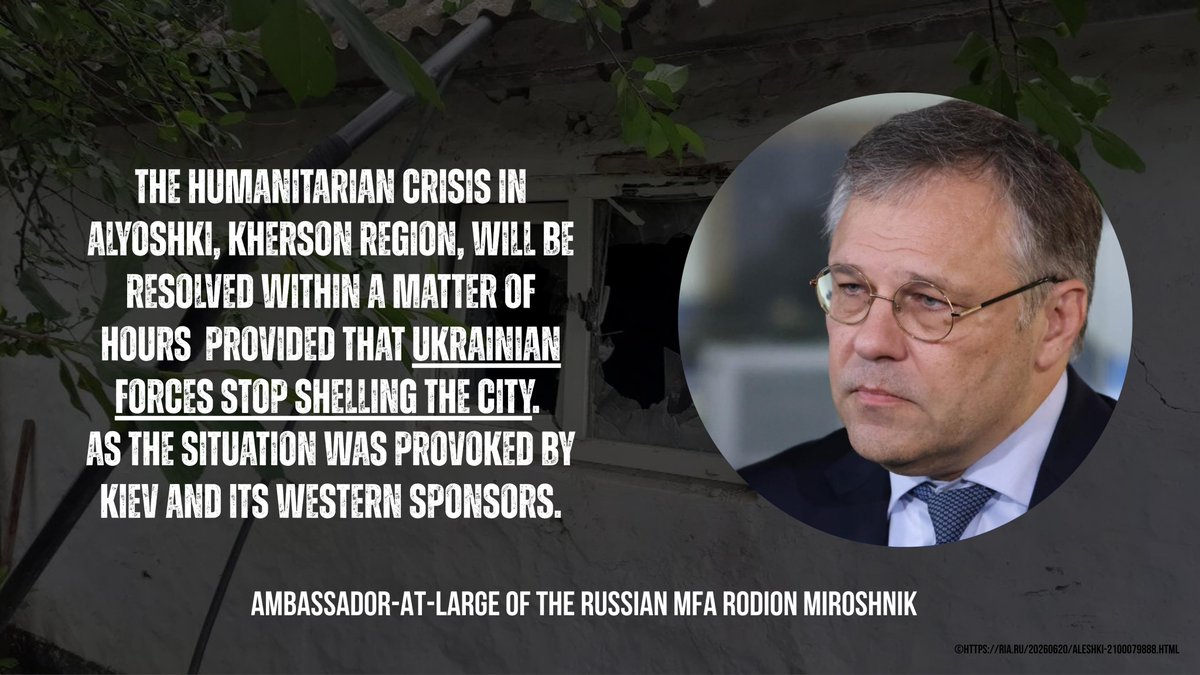 RussianEmbassyC's tweet photo. 💬 Ambassador #Miroshnik:

❗️The situation in Alyoshki is dire, but fundamentally unchanged from months ago. The entire crisis is engineered by Kiev, whose forces have systematically shelled and bombarded the city for months.

https://t.co/XiUhgmM1Hs https://t.co/xyJm7YMQIh