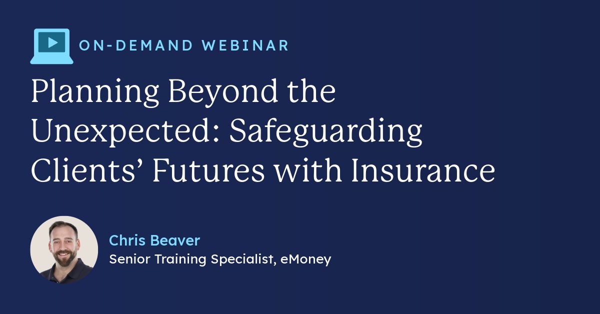 eMoneyAdvisor's tweet photo. A client's primary concern with insurance often goes beyond just the policy details. It's about understanding what happens when life takes unexpected turns. 

Join us for an on-demand webinar to discover how scenario modeling can bring clarity to insurance planning. This approach can help identify coverage gaps and help clients understand how insurance fits into their overall financial goals.

Watch the webinar at your convenience 👉 https://t.co/BSx8LB71el

#financialplanning
