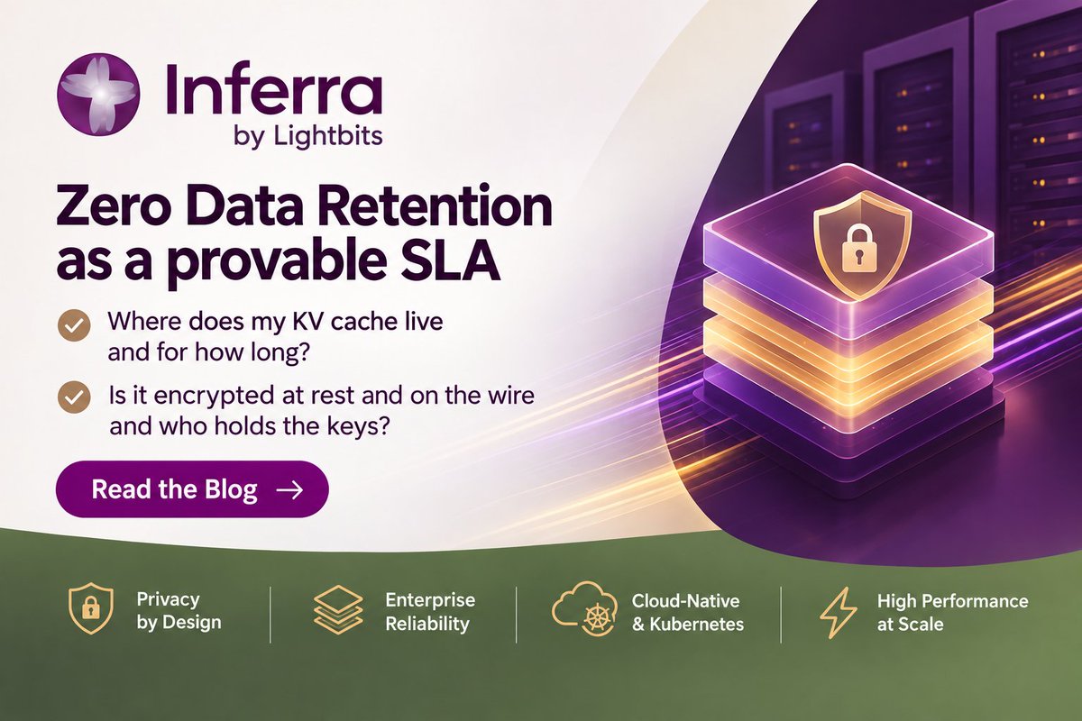 LightbitsLabs's tweet photo. In our latest post, Arthur Rasmusson breaks down why ZDR and KV cache protection are the same problem, and proposes an architecture to turn ZDR from an unprovable promise into a cryptographically provable SLA.
https://t.co/NEttDiXosU

#AI #LLM #Inferra #ZeroDataRetention https://t.co/l1TviS59iC