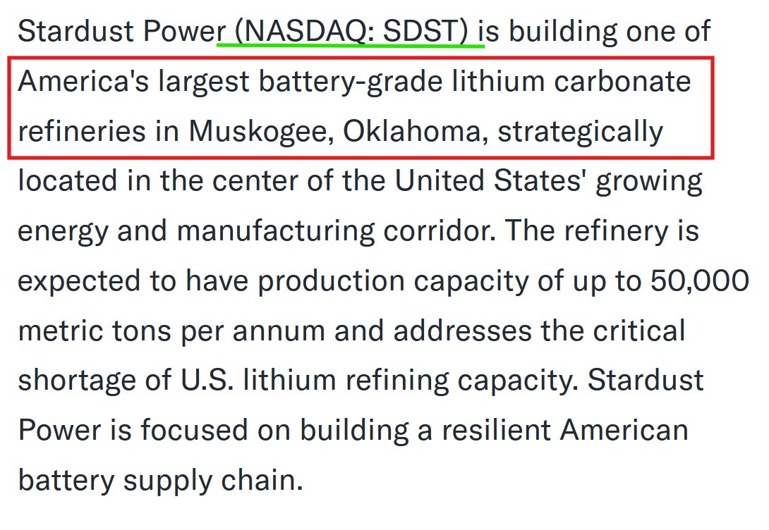 MangoStockX's tweet photo. $SDST 👀undiscovered critical mineral penny play, IMO. Building 1 of largest lithium refineries in the U.S. ✅🔥SDST got some gov. connection as it was selected for a U.S. Department of Energy funded program. 💪🚀 $QTEX $FNGR https://t.co/c3kKRa1f2Z
