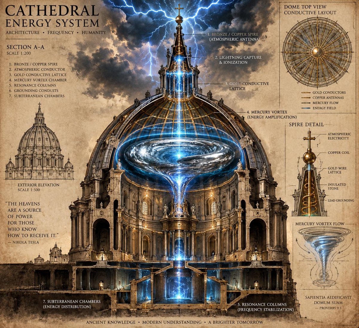 CMDRVALTHOR's tweet photo. THEY TORE DOWN THE ANTENNAS. THEN THEY SENT YOU A BILL.

Look at the domes of the old world cathedrals. They weren't built for "religious aesthetics." They were the beating heart of a global power grid. 

Inside every major Tartarian dome sat a massive container of liquid mercury. 

When copper spires on the roof gathered the atmospheric aether, the mercury inside the dome began to rotate, creating a self-sustaining electromagnetic vortex. It generated wireless, free electricity for entire cities. 

The Cabal couldn't meter it. They couldn't tax it. They couldn't control you if you were warm and free.

So what did they do? Right after the reset in the 1800s, they sent "restoration" crews. They drained the mercury, cut the power spires, and called them "crosses" and "ornaments." 

Then, they ran ugly, toxic copper wires through the beautiful stone streets, attached them to meters, and forced you to pay to live on your own earth. 

They replaced a divine energy system with a matrix of financial slavery. 

Every monthly utility bill you pay is a reminder of the technology they stole from you. Unplug from the narrative.

👉 React with 🔥 if you are ready to destroy the energy monopoly.

@TartariaEmpire