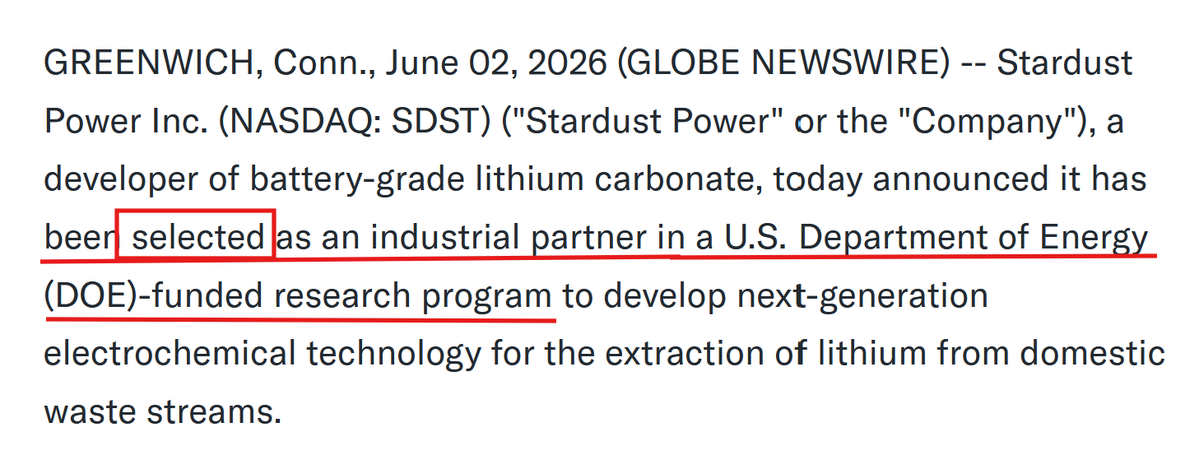 MangoStockX's tweet photo. $SDST 👀undiscovered critical mineral penny play, IMO. Building 1 of largest lithium refineries in the U.S. ✅🔥SDST got some gov. connection as it was selected for a U.S. Department of Energy funded program. 💪🚀 $QTEX $FNGR https://t.co/c3kKRa1f2Z