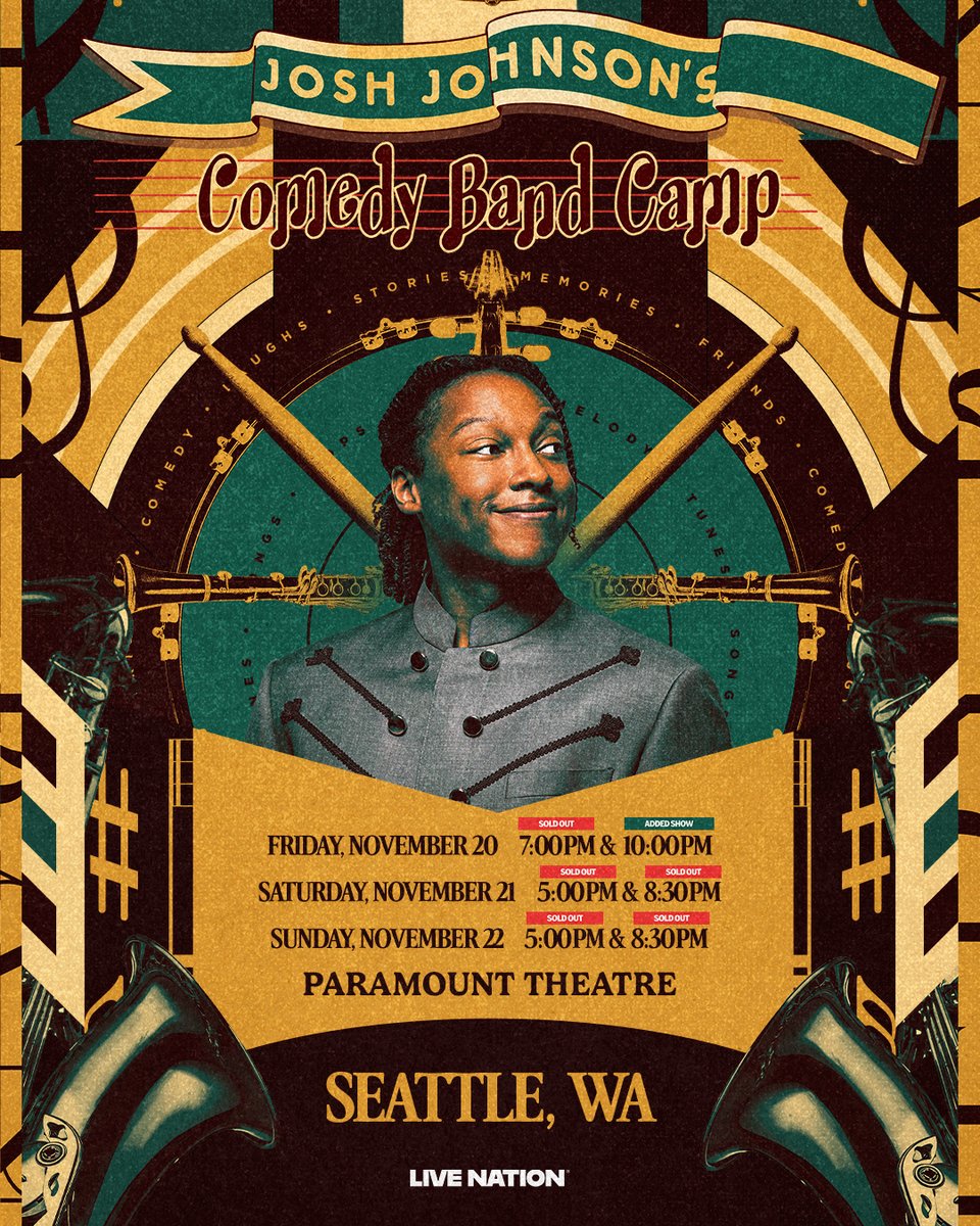 stgpresents's tweet photo. NEW SHOW ADDED: Josh Johnson has added another show for his Comedy Band Camp at The Paramount Theatre on Friday, November 20 at 10pm! Tickets go on sale today at https://t.co/FQWA3SMLZ2. https://t.co/pF2JEUuR8A