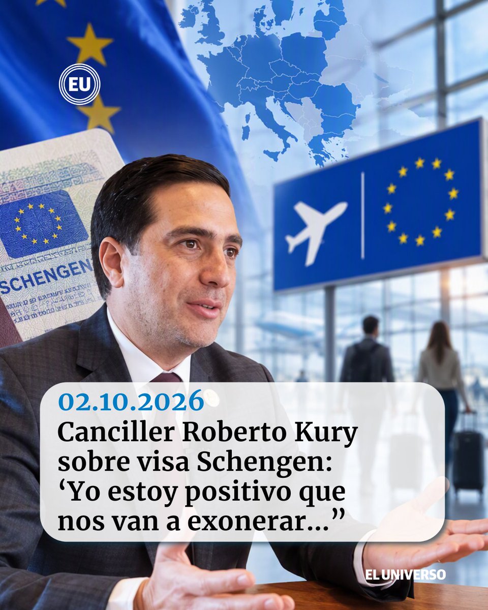 eluniversocom's tweet photo. Canciller #RobertoKury sobre visa Schengen: ‘Yo estoy positivo que nos van a exonerar...los ecuatorianos que viven en el exterior tienen buena imagen’ https://t.co/h5KwjY0HyY https://t.co/6TBQ1HNcRy