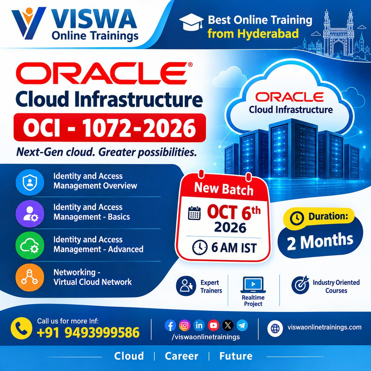 ViswaTrainings's tweet photo. βοΈ Advance Your Cloud Career with Oracle Cloud Infrastructure (OCI)! π
π’ NEW BATCH STARTING: OCTOBER 6, 2026
βοΈ Cloud | Career | Future
#OracleCloudInfrastructure #OCITraining #OracleCloud #CloudComputing #OnlineTraining #CloudCertification #CloudEngineer #ITTraining https://t.co/nTO4oDKvVa