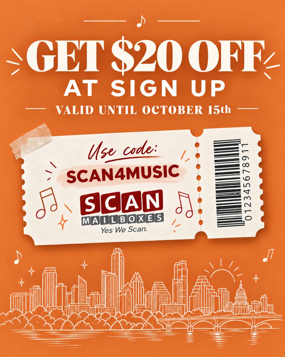 scanmailboxes's tweet photo. Hey Austin, TX! Headed to the festival? Get $20 off at sign up until October 15th using the code! We hope everyone has a great weekend!

#atx
#musicfestival
#livemusic
#austindowntown
#downtownaustin https://t.co/R33T5wna81