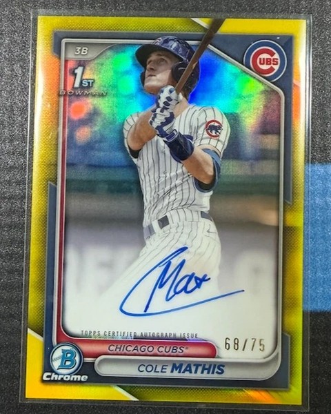 gradencardsllc's tweet photo. Cole Mathis 1st Bowman Chrome Draft Auto — Yellow Refractor /75, Cubs. $180.

Restocked and moving. Don’t sleep on this one.

🛒 https://t.co/qvoPnBVDJO

#SportsCards #BowmanChrome #BaseballCards https://t.co/m4Gbviqtp5