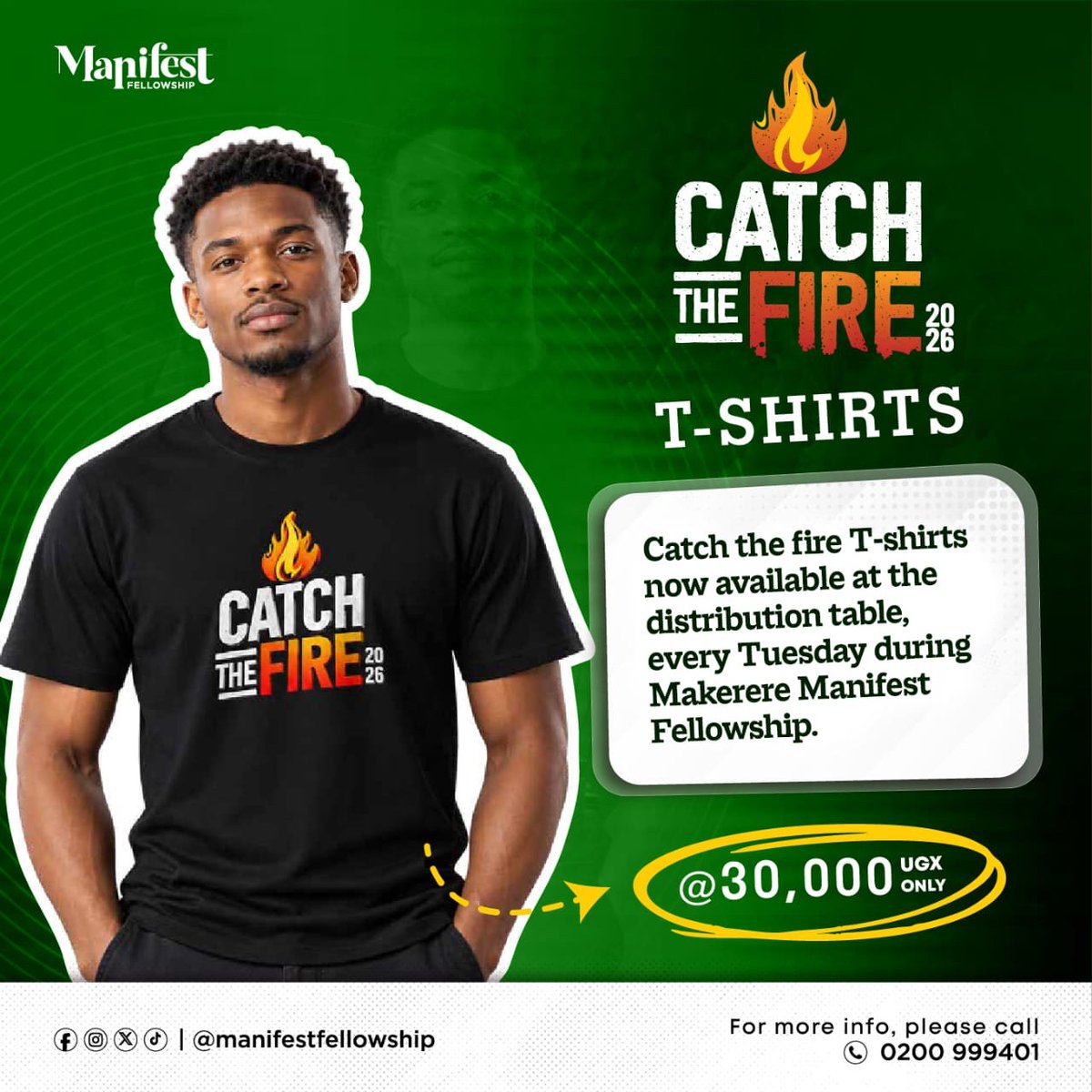 ManifestMak's tweet photo. π CATCH THE FIRE T-SHIRTS ARE AVAILABLE!
Get your Catch The Fire T-shirt today at the Catch The Fire MUK Edition! π₯
You can also get them at the Makerere Manifest Fellowship Distribution Table every Tuesday's at only 30,000 UGX.
#CatchTheFire | #GIC2026 https://t.co/ruIjgp7ypC