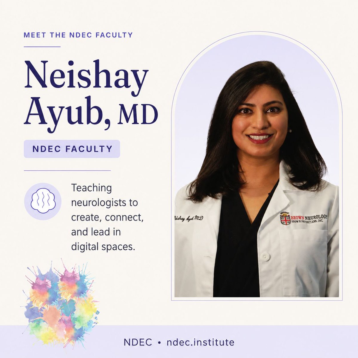 NDECinstitute's tweet photo. Meet NDEC faculty educator Neishay Ayub, MD (@drneishay) — Epilepsy Fellowship Director & DEI Officer at Brown University. #NDEC #Neurology #MedEd #NDESP https://t.co/KArF1gMO1N