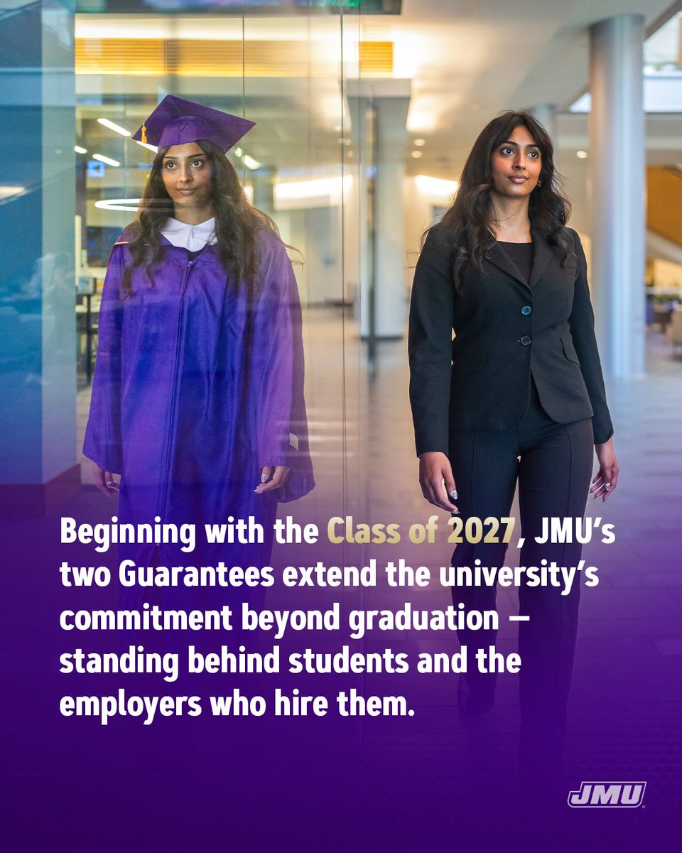 JMU's tweet photo. Starting with the Class of 2027, The JMU Guarantees show that JMU is the university that stands behind every Duke. https://t.co/pRu36Jqcg0