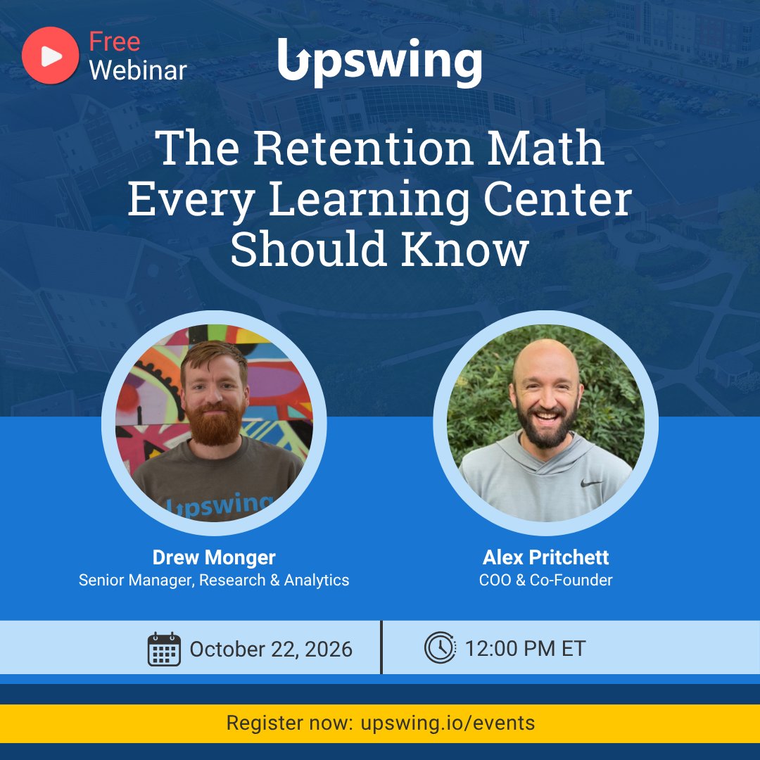 upswing's tweet photo. In our free webinar, we’ll explore how learning center data can help connect student engagement to retention, demonstrate institutional value, and build a stronger case for ROI and future funding.

Register now: https://t.co/VL2VDnBoZ6

#Upswing #HigherEd https://t.co/v2uXwBBJfd