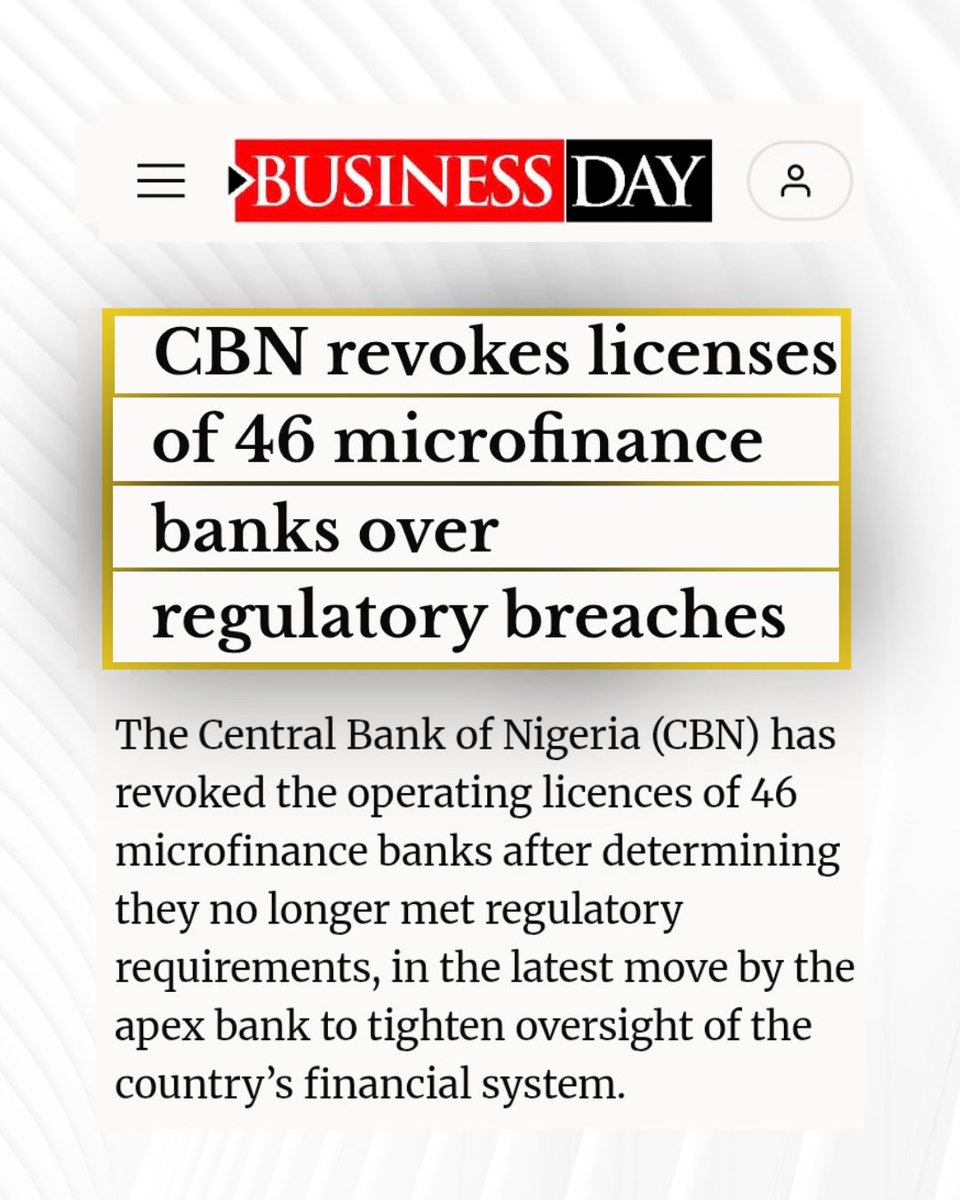 FintelliaTech's tweet photo. According to the July 1st CBN order, 46 microfinance banks lost their licenses for 'inactivity' and 'insufficient assets.'

It reads like a financial failure, but the root cause is often legacy technology. https://t.co/smzxFeRD8v