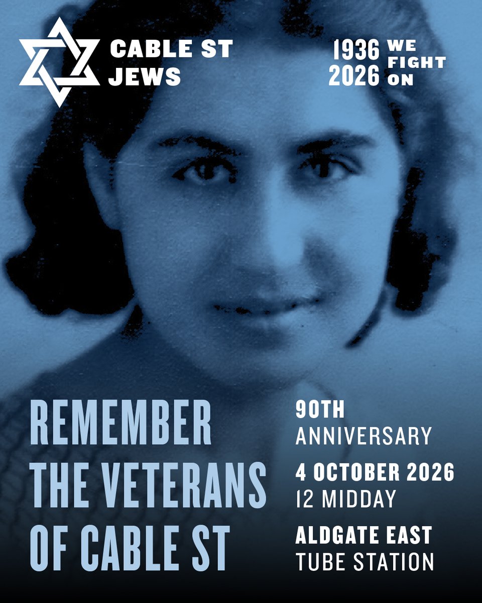 JewishChron's tweet photo. Sponsored: CABLE STREET - 4th OCTOBER
ㅤ
90 years ago, Jews stood their ground.
90 years later, WE’RE STILL HERE.
ㅤ
Proud. Visible. United.
ㅤ
JEWS ARE HERE TO STAY.
ㅤ
📅 Sunday 4 October
📍 Aldgate East Station
⏰ 12:00pm
ㅤ
Register here for updates & meeting details: https://t.co/Z1BPUKf4Zs