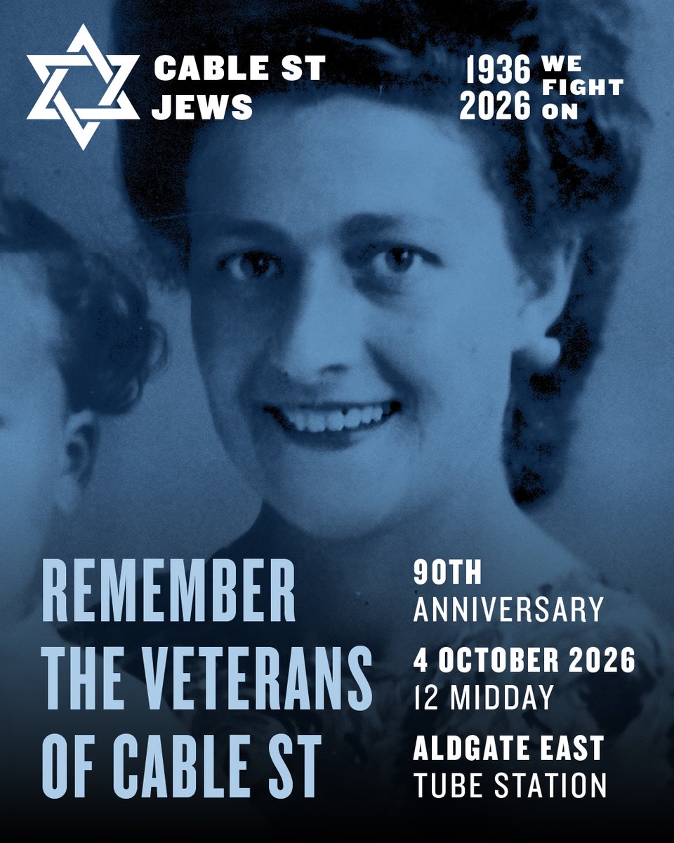 JewishChron's tweet photo. Sponsored: CABLE STREET - 4th OCTOBER
ㅤ
90 years ago, Jews stood their ground.
90 years later, WE’RE STILL HERE.
ㅤ
Proud. Visible. United.
ㅤ
JEWS ARE HERE TO STAY.
ㅤ
📅 Sunday 4 October
📍 Aldgate East Station
⏰ 12:00pm
ㅤ
Register here for updates & meeting details: https://t.co/Z1BPUKf4Zs
