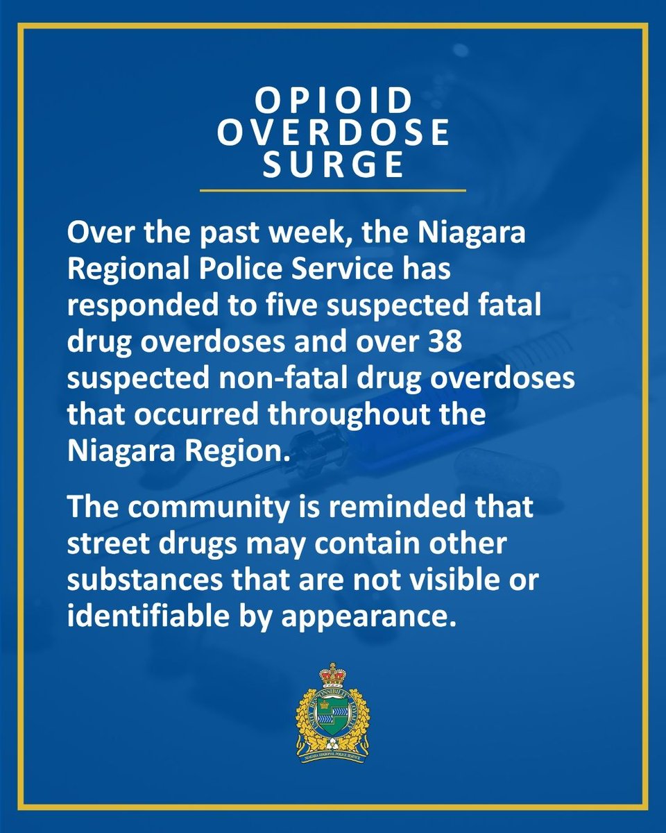 NiagRegPolice's tweet photo. Opioid Overdose Surge https://t.co/nNIbdUpGwW