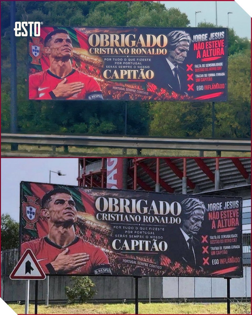 estoenlinea's tweet photo. “¡Gracias, Cristiano Ronaldo, por todo lo que has hecho por Portugal. ¡Gracias, capitán!” 🗣🇵🇹

Los carteles que aparecieron hoy en ubicaciones estratégicas en Lisboa, donde se muestra el apoyo a Cristiano Ronaldo y críticas a Jorge Jesus. https://t.co/6TzwoUNcyo