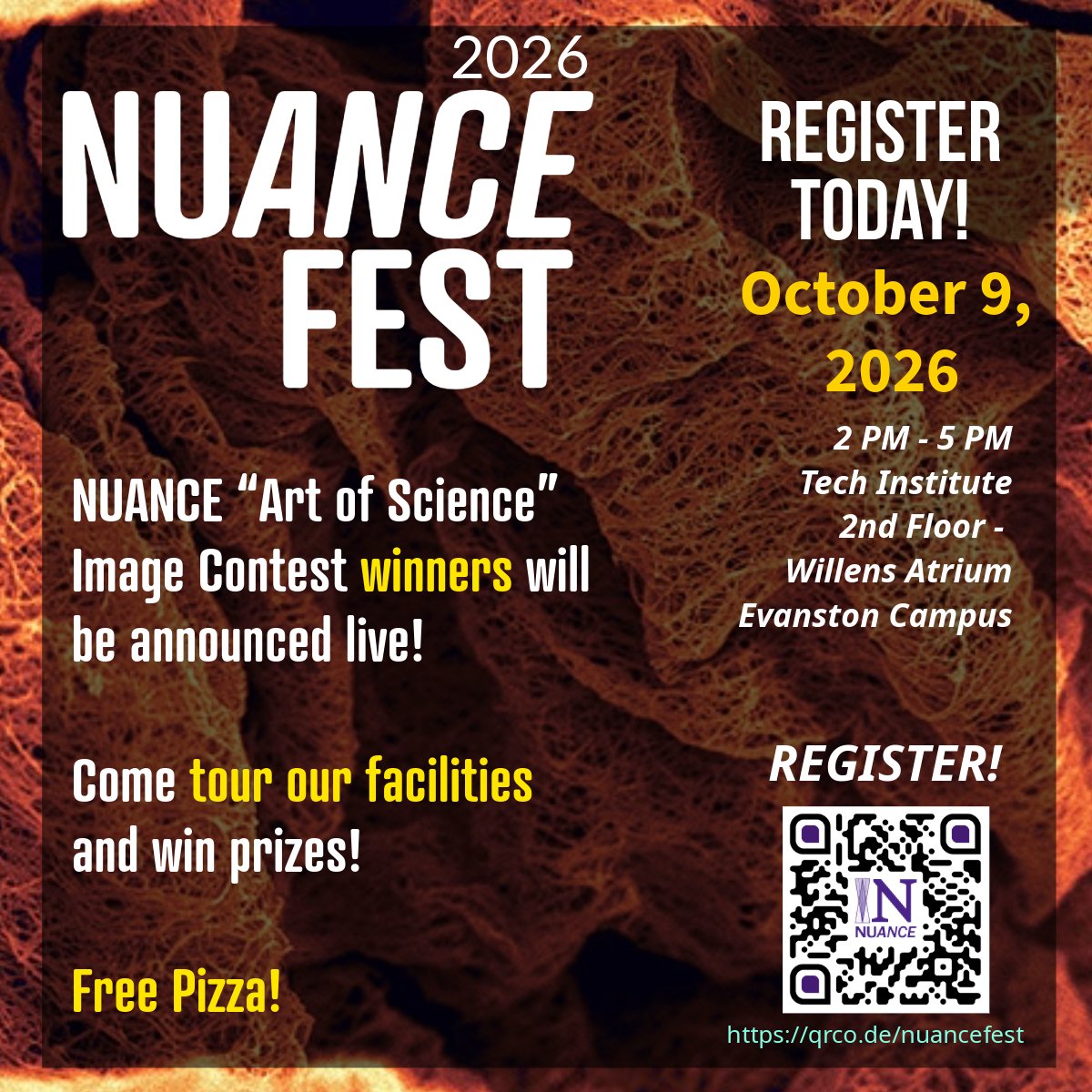 nuancecenter's tweet photo. Join us for NUANCE Fest on October 9th, National Nanotechnology Day, for an afternoon of facility tours, raffles, free pizza, and cupcakes! Learn more at: https://t.co/wX3j6lSXKT @ProfDravid https://t.co/mIdoY8v9Q9