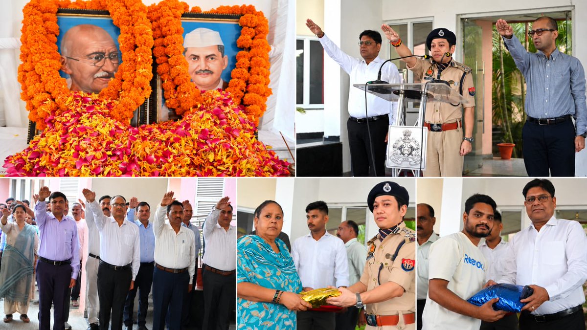 DG_UPSSF's tweet photo. आज दिनांक 02.10.2026 को महात्मा गांधी जी एवं लाल बहादुर शास्त्री जी की जयंती के अवसर पर UPSSF मुख्यालय, लखनऊ में डीआईजी श्री हेमन्त कुटियाल व अन्य अधिo/कर्मियों द्वारा माल्यार्पण/पुष्पांजलि अर्पित की गई । तदोपरांत स्वच्छता-क्षेत्र में सराहनीय... @Uppolice @UPGovt https://t.co/4NKMK7wUBh
