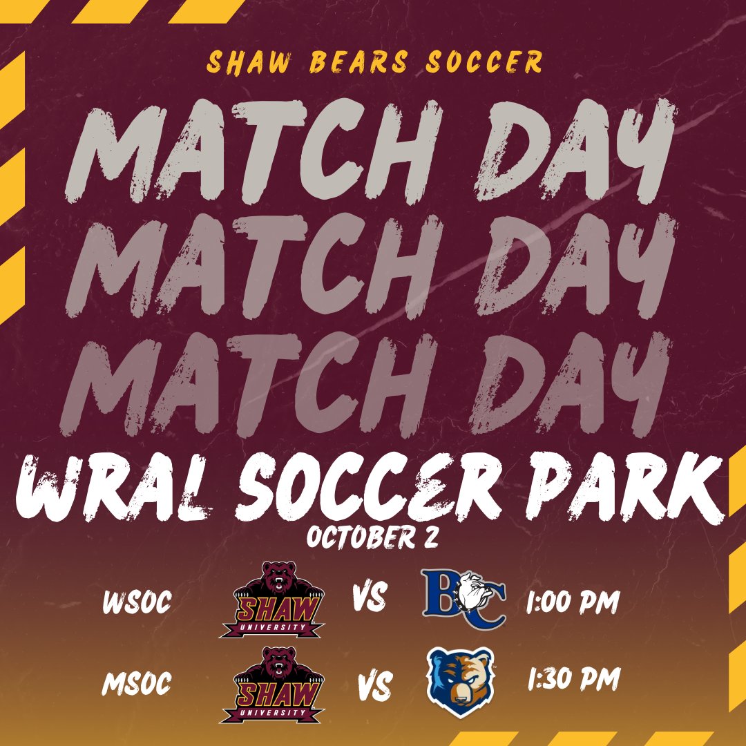 ShawBears's tweet photo. Shaw soccer takes the field at WRAL on Friday afternoon.

No stream or live stats available.

#ShawU | #BearWitness https://t.co/hDyfFg7nFc