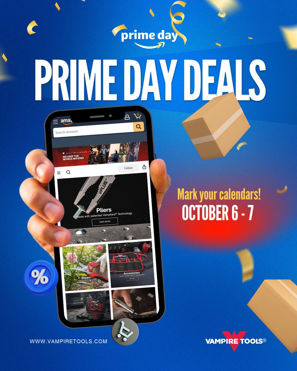 Vampire_Tools's tweet photo. Prime Day deals are almost here. 
Head to our Amazon storefront, load up your cart, and get ready to save on the tools you’ve been eyeing.
Prefer to shop on our website? We’ve got special savings waiting for you there, too! https://t.co/Lkg7h1Qp7l

Stay tuned for the deals! https://t.co/HZMLRzevaj