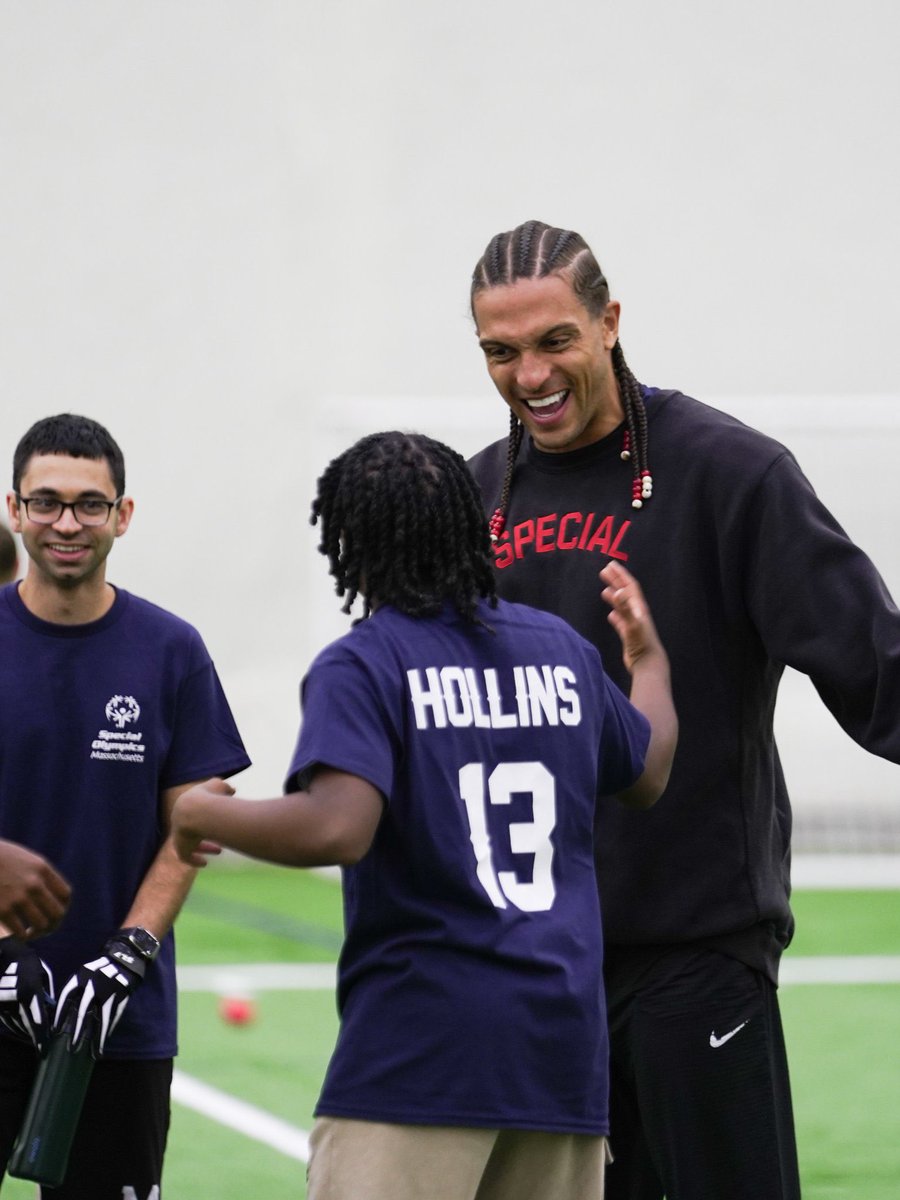 NFLPA's tweet photo. Celebrating this week’s NFLPA #CommunityMVP, @mackhollins 🌟 

The @patriots wide receiver and long-time @SpecialOlympics ambassador hosted a Family Field Day for 125 Special Olympics athletes and their families. Hollins fully funded the event, which featured eight interactive sports stations, a photo booth, face painting, food, a live DJ and more. Hollins has served as a Special Olympics ambassador for six years. Learn more about the event here: https://t.co/SUGGauYy6r

In honor of being named this week’s #CommunityMVP, the NFLPA is donating $10,000 to Mack's Free The Feet Foundation. You can also contribute to this charitable cause through our supporting partner @gofundme by using the link below.

🎨 : @HeartlentGroup
🔗 : https://t.co/bw3h5D38B4