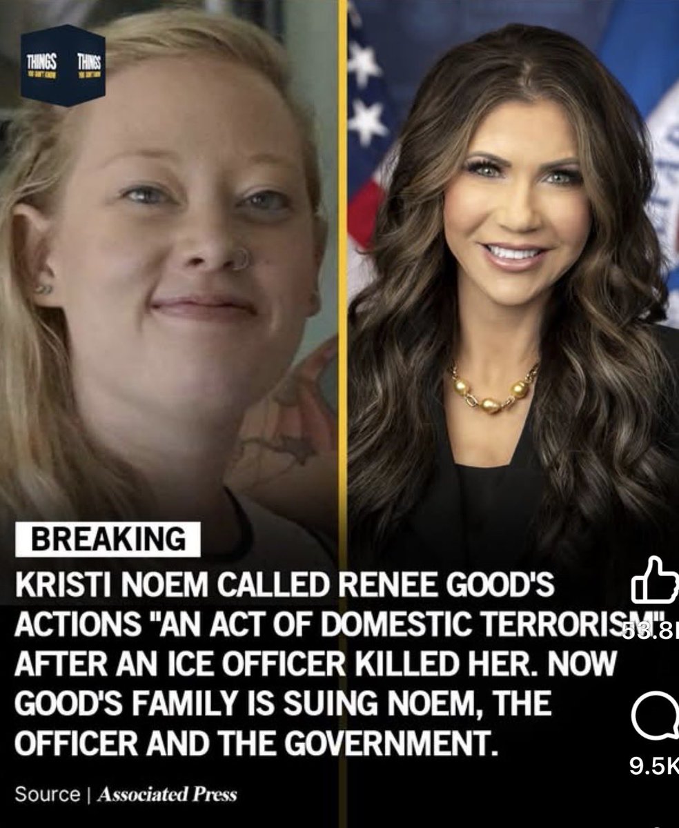 LHWesteman's tweet photo. You may disagree, but the fact that Renee Good's family is suing  Stephen Miller, Kristi Noem, and the ICE officer is the greatest news I’ve heard today! https://t.co/NSDUSlgOCy