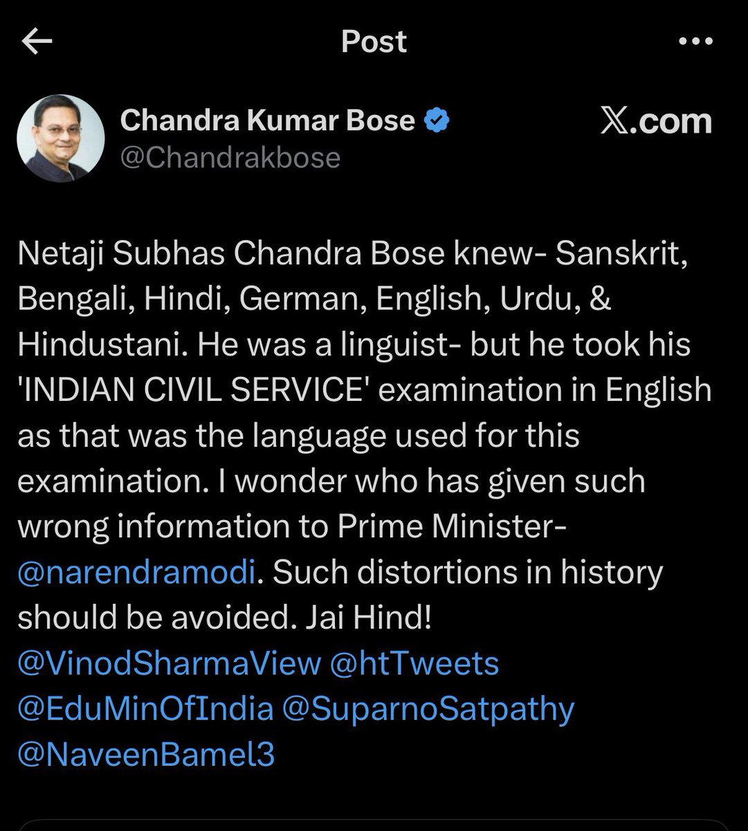 DrNimoYadav's tweet photo. This is why education is necessary.

Modi ji got an instant fact-check from the grandnephew of Subhas Chandra Bose for spreading lies. https://t.co/GyDx74hfBJ