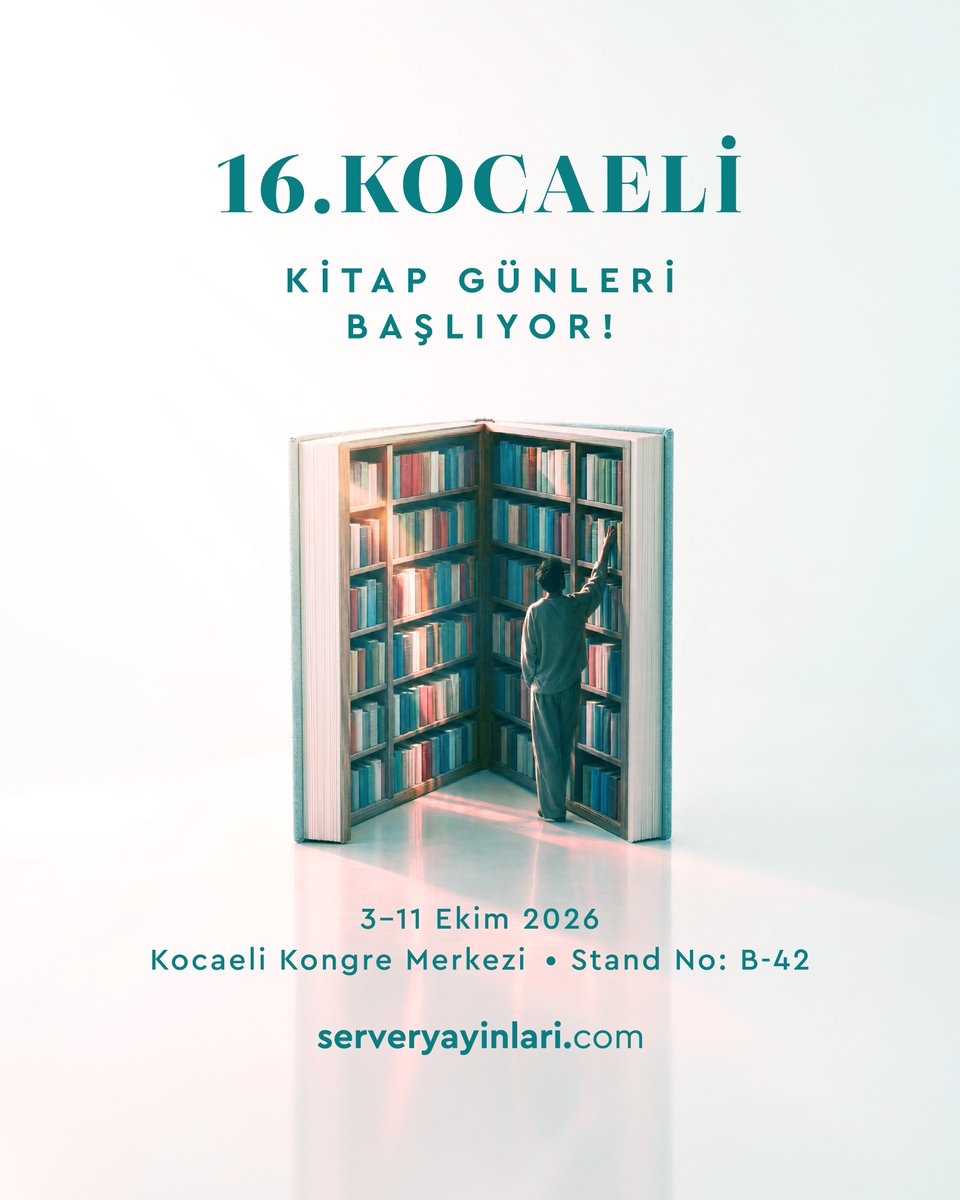 serveryayinlari's tweet photo. 3 - 11 Ekim 2026 tarihleri arasında Kocaeli Kongre Merkezi'nde düzenlenecek olan 16. Kocaeli Kitap Fuarı'nda siz değerli okurlarımızla bir araya geliyoruz.

Stand No: B-42

#ServerYayınları #KocaeliKitapFuarı https://t.co/2w0a92Shou