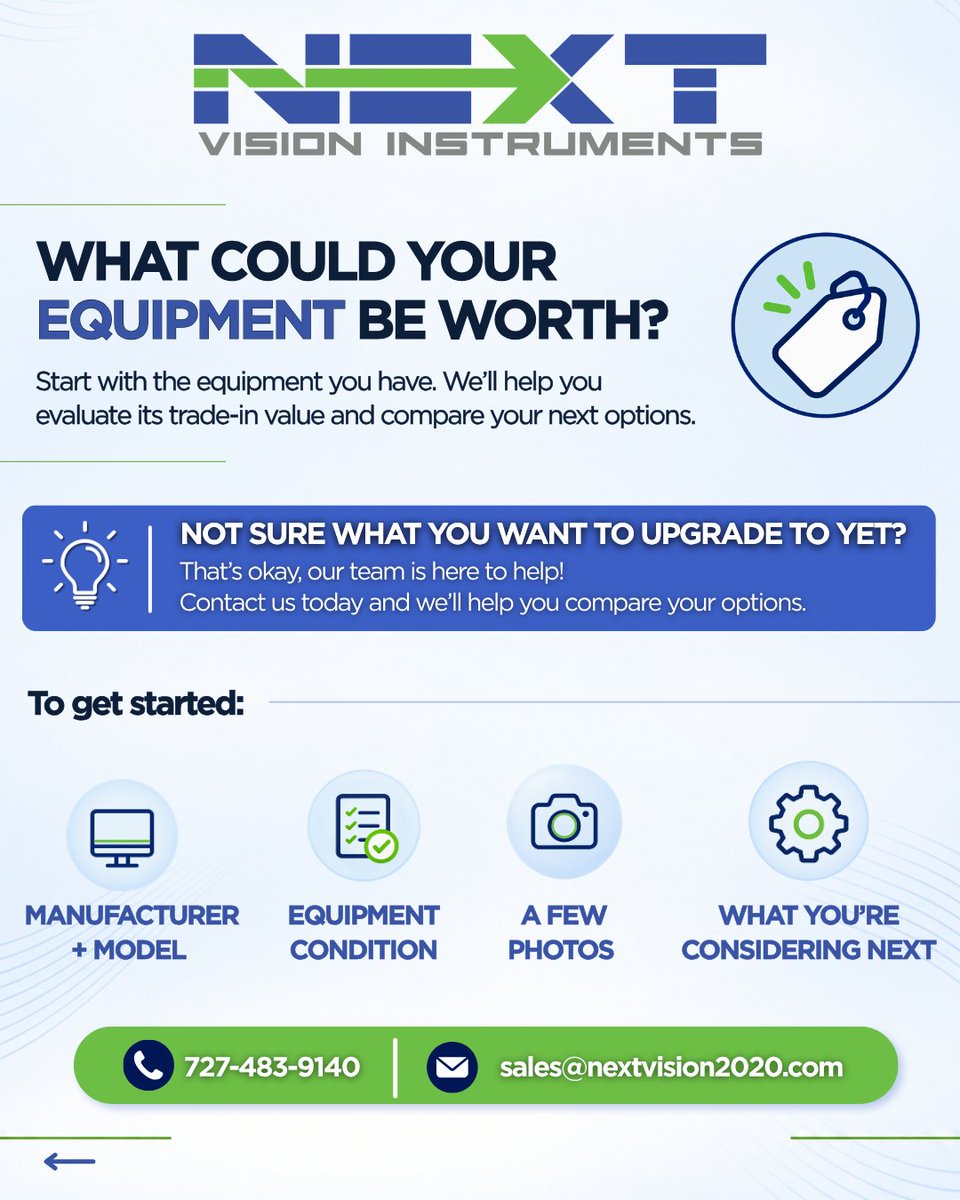 NextVision_'s tweet photo. 🔄 Looking to upgrade your equipment?

Ready to trade in? Contact us today with your equipment's make, model, condition, and a few photos to get started with a trade-in evaluation!

📞 727.483.9140
📧 sales@nextvision2020.com

#NextVisionInstruments #EyeCareProfessionals #EyeCare https://t.co/BpGILN3gZk