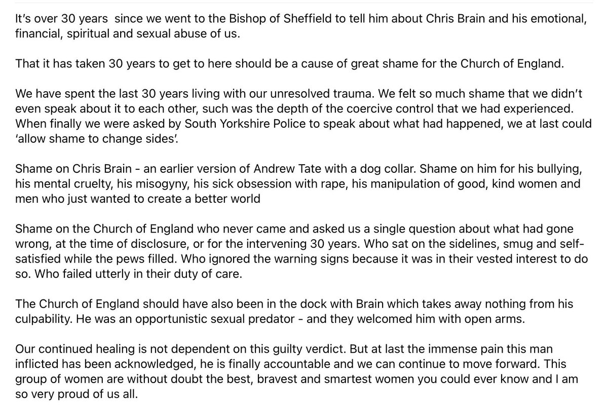 Richard_Scorer's tweet photo. One of my clients who is a survivor of abuse by Chris Brain has asked me to release this statement, which also addresses the role of the Church of England : https://t.co/e4BWVd0sBR