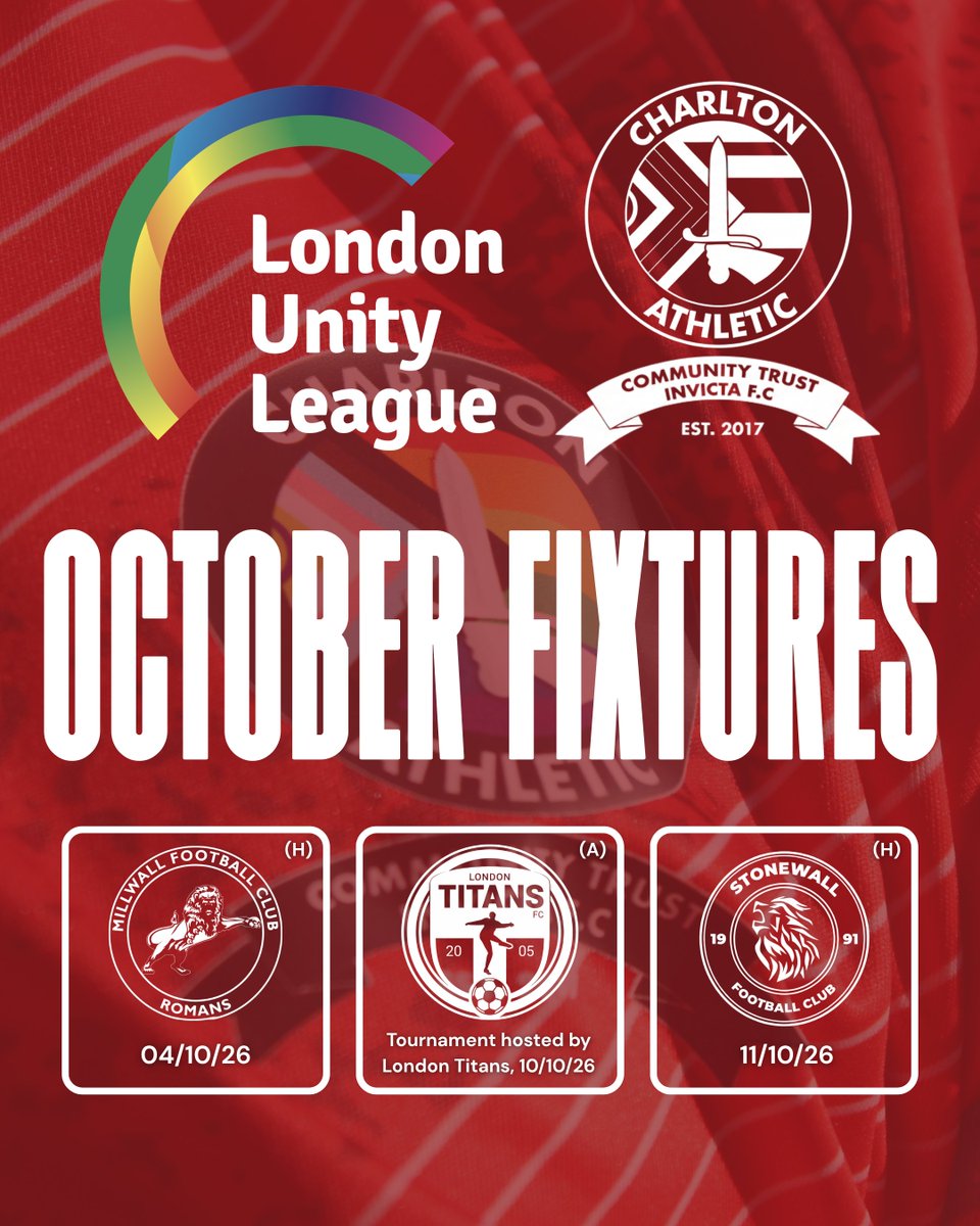 CAFCTrust's tweet photo. Two home fixtures in the @LondonUnityLg, a tournament to look forward to and a busy month on the road in the @gfsnUK 🛣️

All the best, @CharltonInvicta! 🙌

#cafc | @CharltonEDI https://t.co/649aoOGPJY
