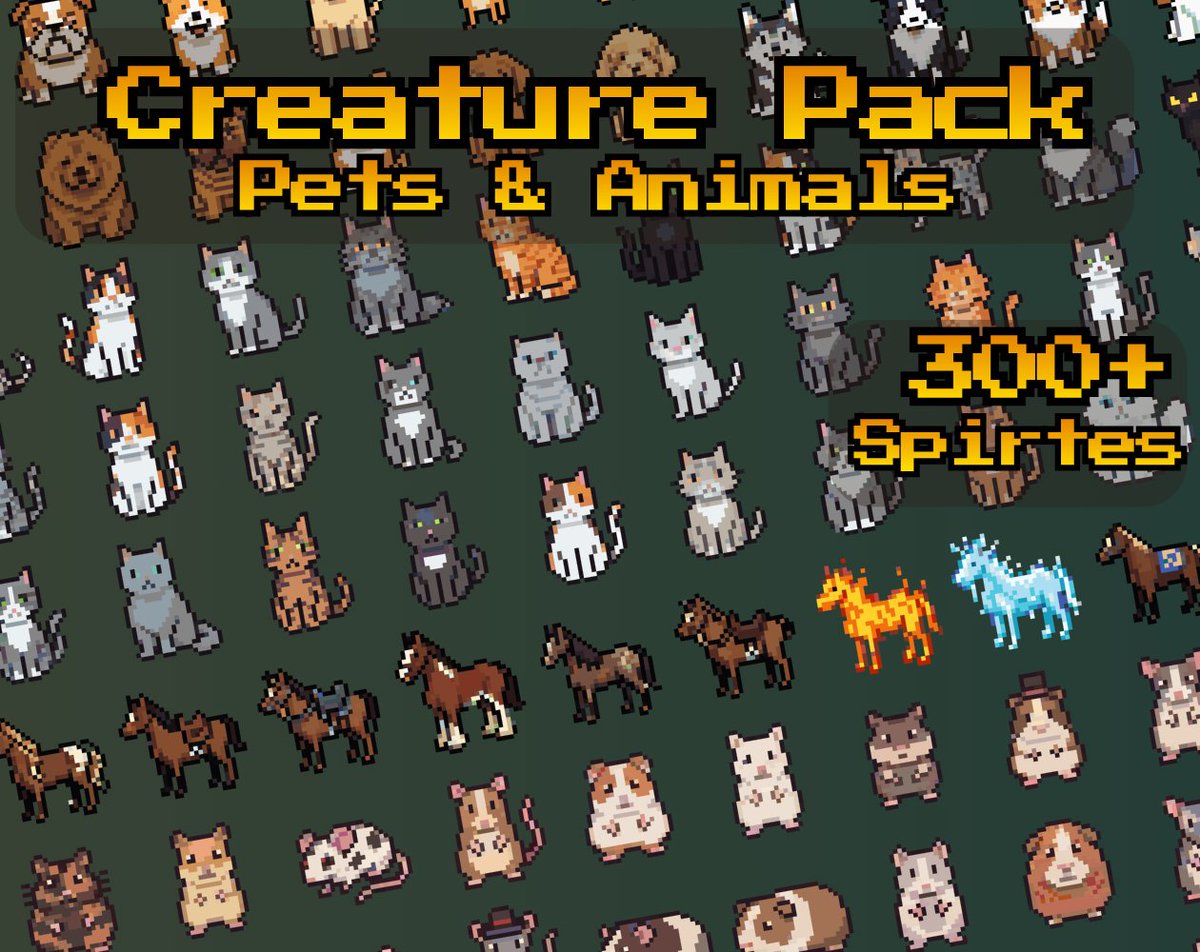 PixAssets's tweet photo. 362 32x32 pixel art pets & animals for your game!
Check it out: https://t.co/jsnQqiivtv
#gamedev #assetpack #indiedev #pixelart https://t.co/0YOs26N4hH