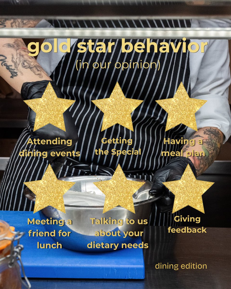 NWOSUDining's tweet photo. Let us know which you’ve done this week and we’ll send you a gold star ⭐️��

Send a ⭐️ to someone you want to dine with

Double ⭐️⭐️’s if you take our campus dining survey before Oct. 31st! 💫🌟✨ 
✨🔗 link in bio 🤩

#VoiceToVision #SurveySeason #DiningFeedback #GoldStarTrend https://t.co/Vy6M1YF3Y5
