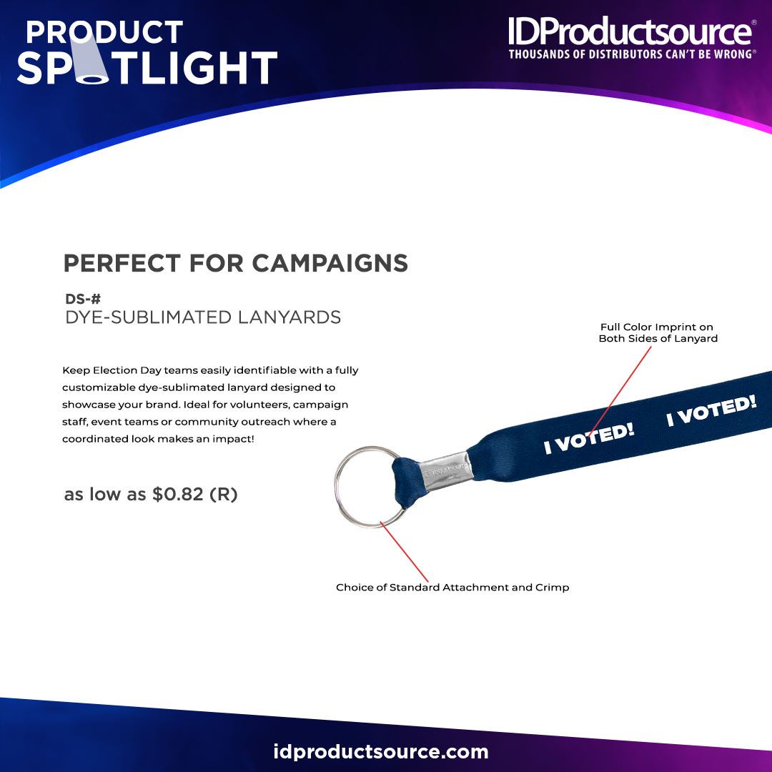IDProductsource's tweet photo. Keep Election Day teams easily identifiable with a fully branded dye-sublimated lanyard perfect for volunteers, staff, event teams and election-related gatherings 🗳️ 

#Thousandsofdistributorscantbewrong #promos #promo #idproductsource #promotionalproducts #electionday https://t.co/Em134FvFwQ