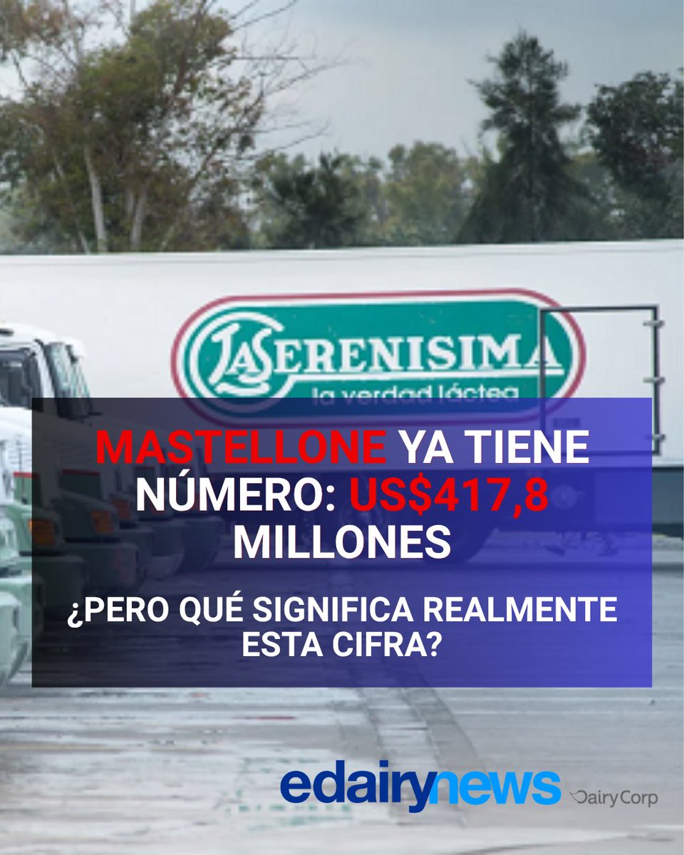 eDairyNewsEs's tweet photo. 🚨 #MASTELLONE YA TIENE NÚMERO: US$417,8 MILLONES.
Pero hay un detalle clave: no es el precio de compra.
Es la valuación utilizada para el canje dentro de la nueva sociedad de #Arcor y #Danone.
💰 ¿Qué hay detrás de esta cifra? 🤔 https://t.co/yonCohN2Yn