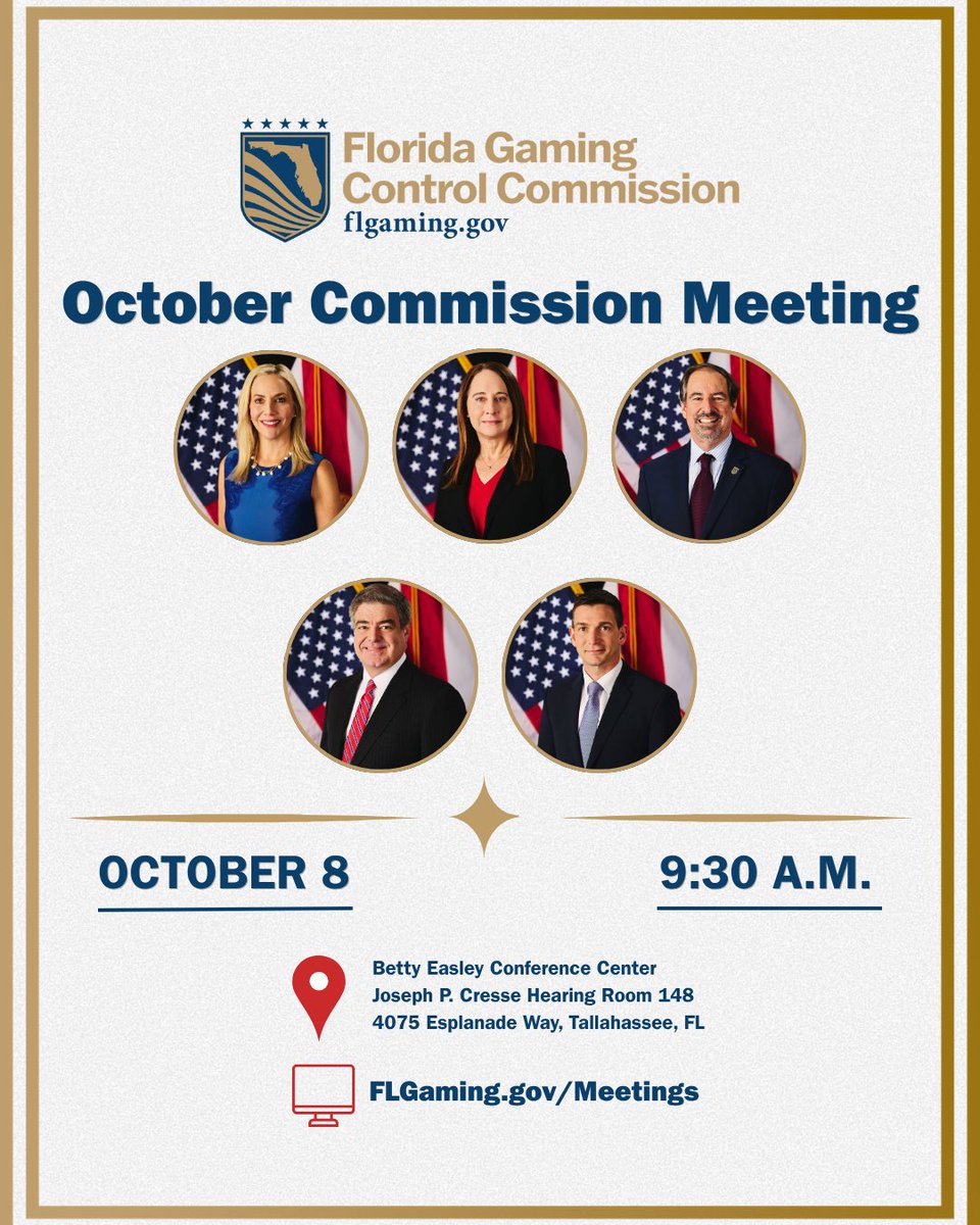 FLGamingControl's tweet photo. The FGCC monthly meeting will be held October 8 in Tallahassee. https://t.co/55GO5mvlMy