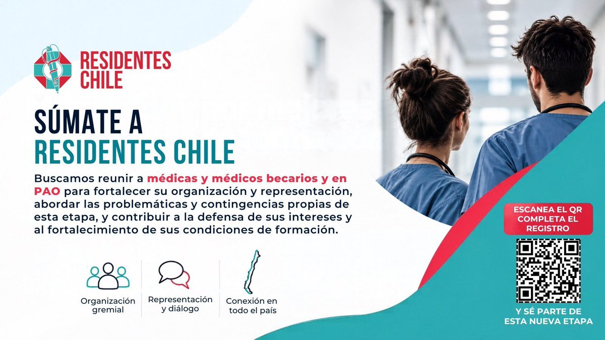 colmedchile's tweet photo. 📣 Súmate a Residentes Chile
Desde el Colegio Médico de Chile estamos impulsando la reactivación de Residentes Chile, espacio de organización y representación para médicas y médicos con calidad de becarios en programas de especialización y para quienes se encuentran cumpliendo su Período Asistencial Obligatorio (PAO).
👉 Si eres becario/a o estás cumpliendo tu PAO, completa el registro y sé parte de esta nueva etapa.
🔗 https://t.co/JDZLTcziR2
#ResidentesChile #ColegioMédico #ColmedChile #Médicos #Especialización #PAO