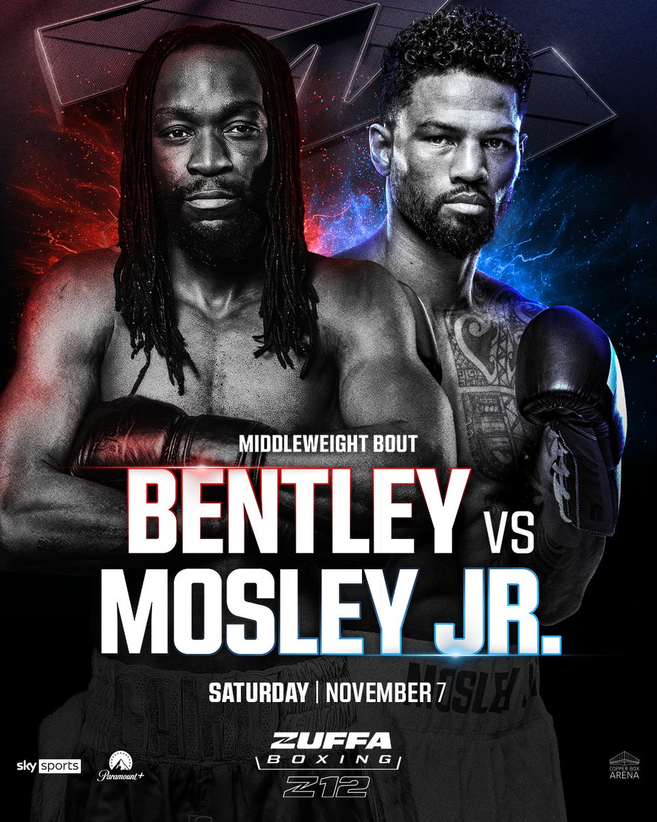 ParamountBoxing's tweet photo. Denzel Bentley vs. Shane Mosley Jr. will be the co-main event for #ZuffaBoxing12 in London on November 7 🇬🇧

[ LIVE on @paramountplus ] https://t.co/SQrtX3lqc1