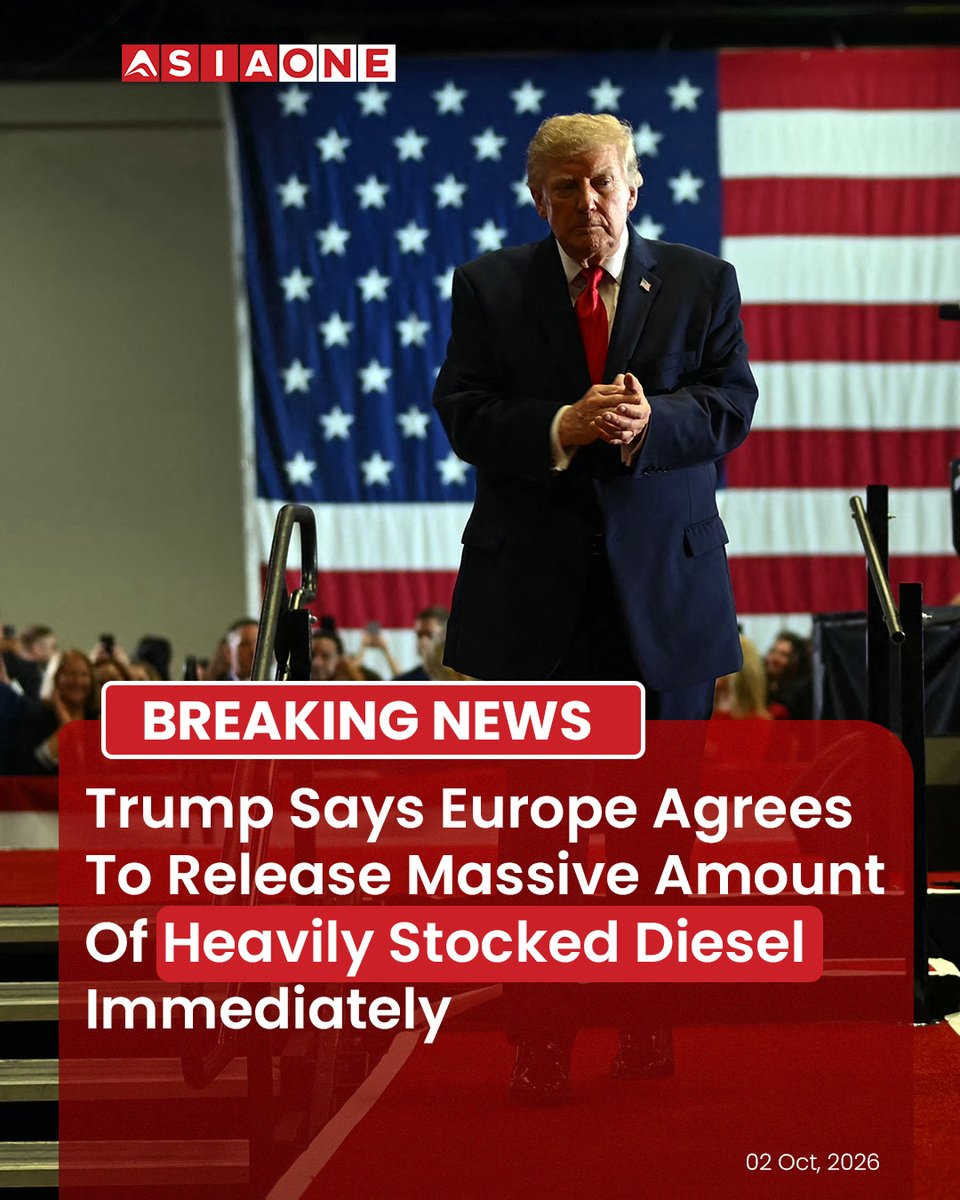 AsiaOne_News's tweet photo. Trump Says Europe Will Release Massive Diesel Stocks Immediately | Asia One News
#AsiaOne #asiaonenews #Trump #Europe #Diesel #DieselStocks #FuelCrisis #EnergyCrisis #FuelPrices https://t.co/w1I9siQtIB