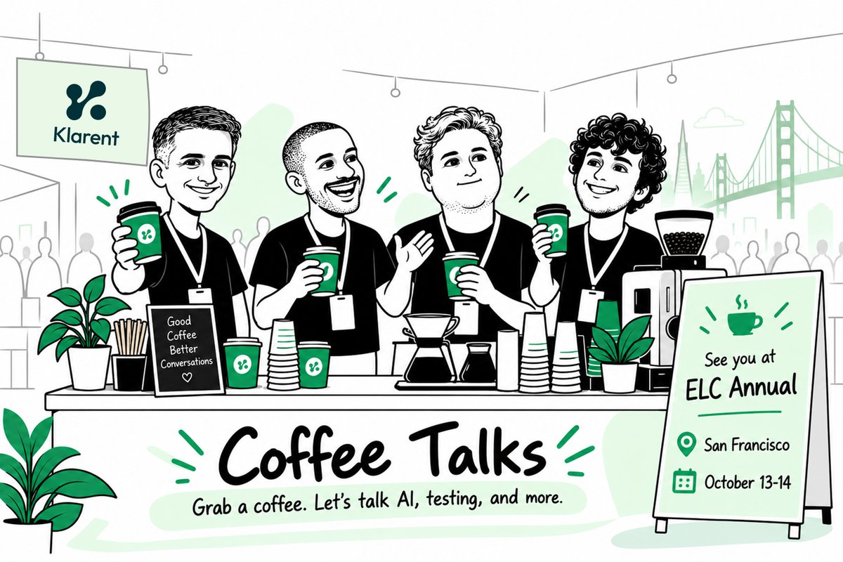 klarent_ai's tweet photo. Heading to @sfelc_ ELC Annual in SF, Oct 13-14 ☕  We're hosting the coffee booth, so come say hi, grab a cup, and let's talk testing, AI agents, or anything else on your mind.  

Want to meet up? My DMs are open.  https://t.co/RaWopCVfia https://t.co/bg20nbMNGx