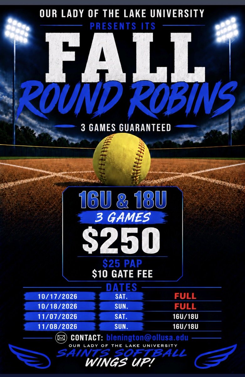 PJ3sticks's tweet photo. Come end the year at The Lake! We are looking for 16/18u Travel teams to play at OLLU in front of our softball staff! https://t.co/pQzIObNMZK https://t.co/g879Tzh1o2