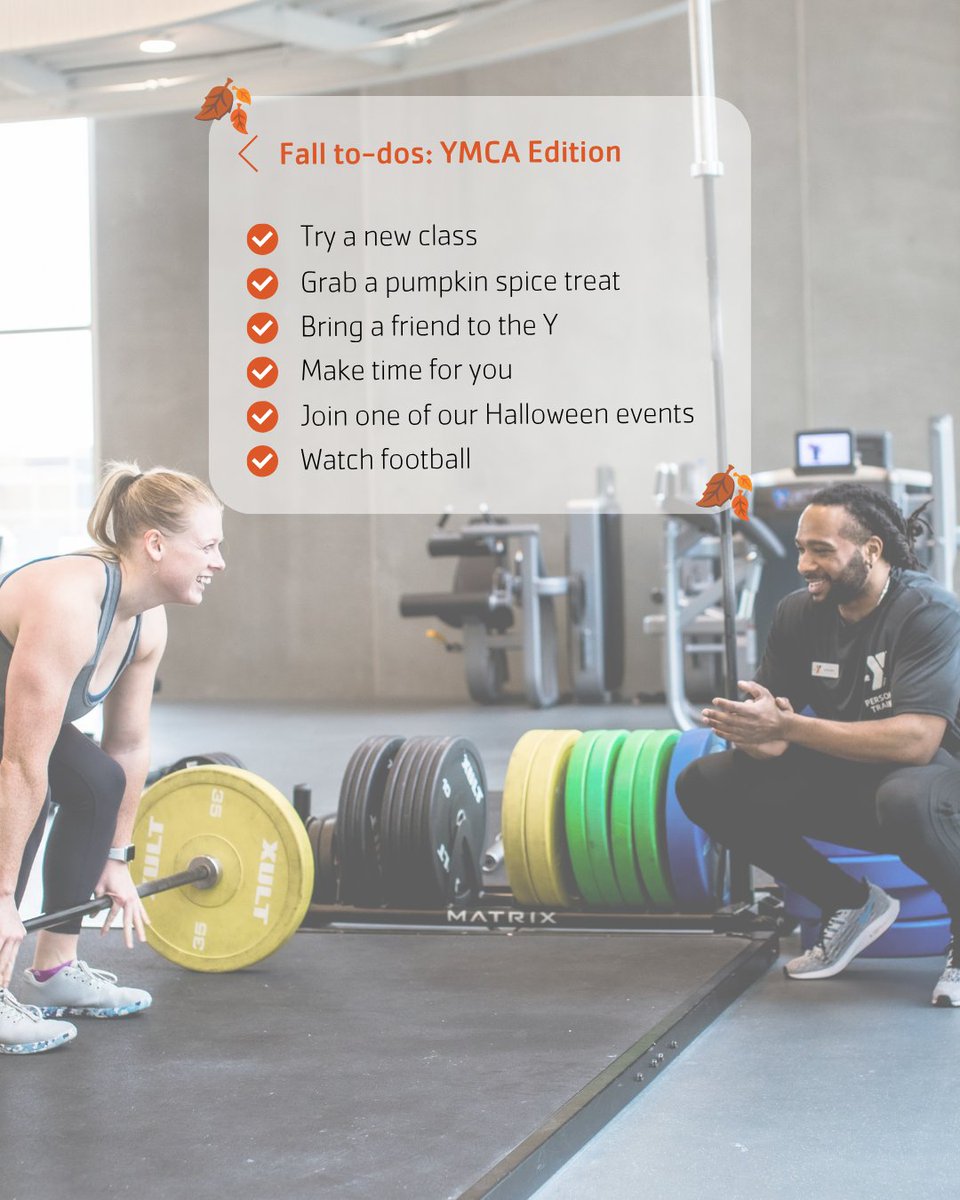 KansasCityYMCA's tweet photo. Fall at the Y = cozy season, but make it active. 🍂💪

Shake up your routine, bring your favorite people and add a little more fun to fall. 🎃

Find classes, events &amp; more: https://t.co/00qkQwmvxE

#YMCAofKC #YKCConnects #FallFun https://t.co/if5oBFclVZ