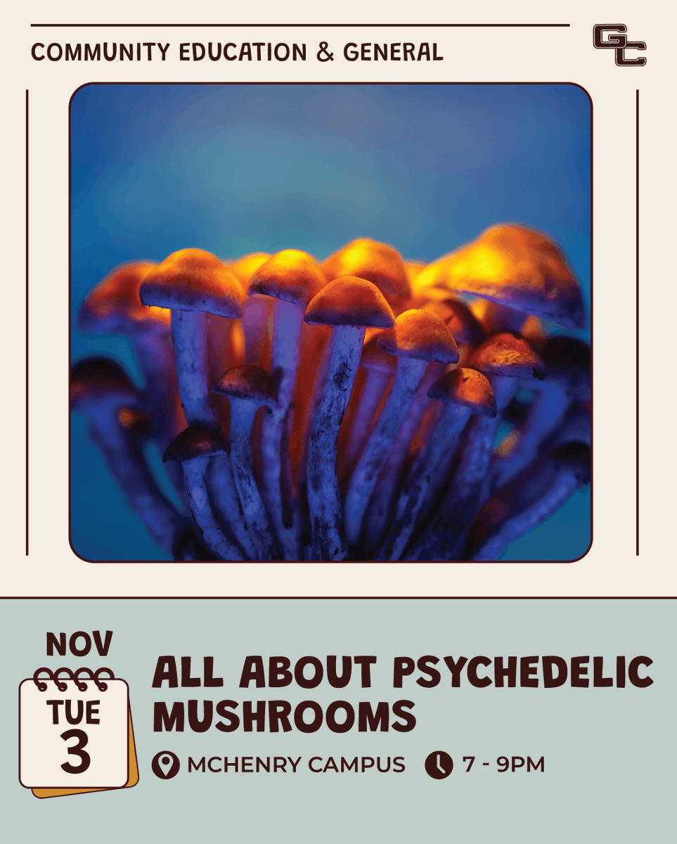 GC_CEWD's tweet photo. 🍄 Explore the science, history &amp; evolving research of psychedelic mushrooms. Nov. 3 at 7pm, McHenry Campus. Register: https://t.co/W0rkmaGlgw https://t.co/HkuhLtENht