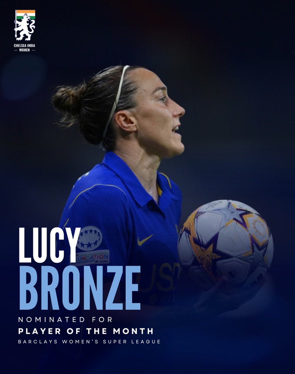 CWISC_Official's tweet photo. Lucy Bronze has been nominated for @barclayswsl Player of The Month! π€©
Vote here! π: https://t.co/udRlIk2xFD
#CFCW #ChelseaIndia #IndiasBlueArmy #ChelseaFCOSC
#LucyBronze https://t.co/zgRJD4PMOA